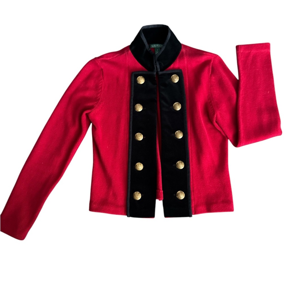 Lauren Ralph Lauren Red Sweater with Black Velvet Trim